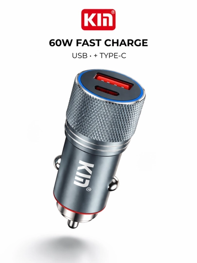 Автомобильное зарядное устройство KIN KC19 60W, USB + Type-C, 12-24V — KIN-KC19-СЕРМЕТ