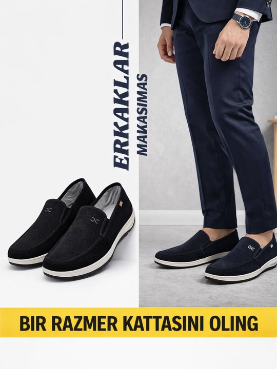 Erkaklar uchun ko‘k sliponlar, yengil va qulay kundalik casual krossovkalar