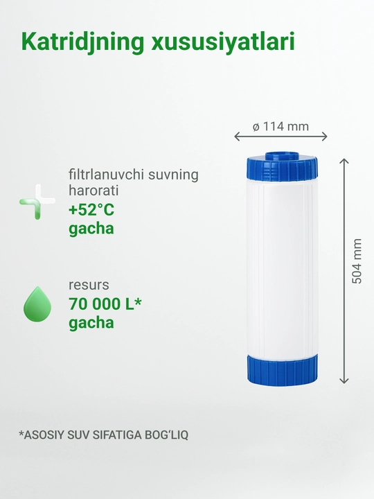 Geizer KU-20BB ko'mirli patroni — og'ir metallar va xlordan himoya, 70 000 litr resurs
