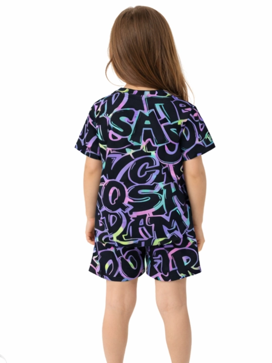 Комплект для девочек WEERIT Violet Print футболка и шорты 100% хлопок размеры 98-122