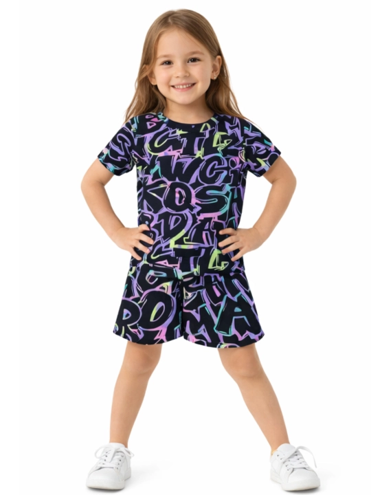 Комплект для девочек WEERIT Violet Print футболка и шорты 100% хлопок размеры 98-122