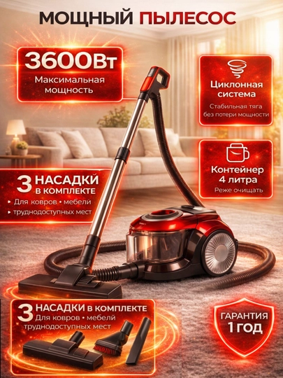 Пылесос LG Power Pro, 3600 Вт 4 литр инновационный, с телескопической трубкой, HEPA-фильтр