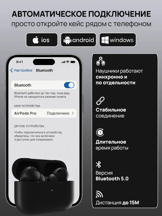 Simsiz quloqchinlar Pro 2, sensorli, iPhone va Android uchun