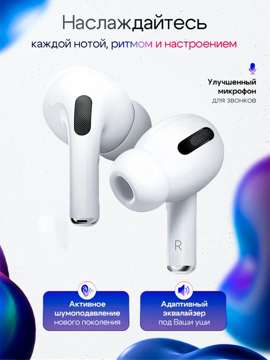 Simsiz naushniklar Pods Pro 2, mikrofon, shovqinga qarshilik va animatsiyali