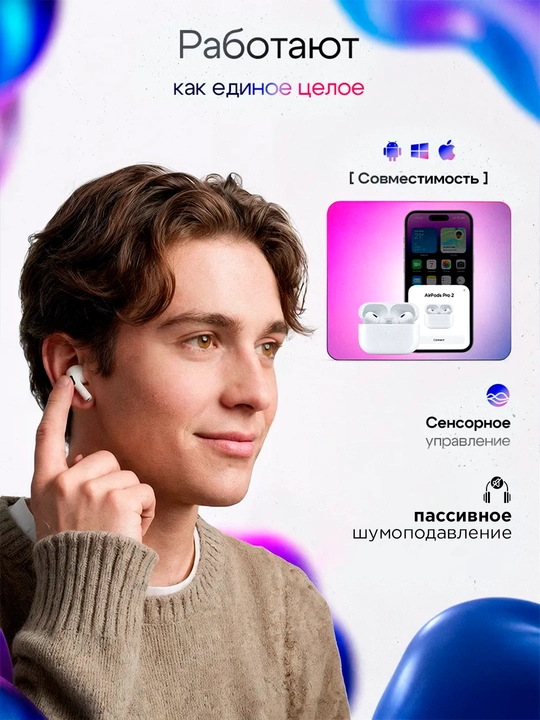 Simsiz naushniklar Pods Pro 2, mikrofon, shovqinga qarshilik va animatsiyali