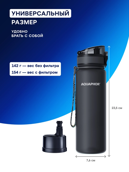 Almashtiriladigan kartidjga ega Aquaphor City filtr-butilkasi