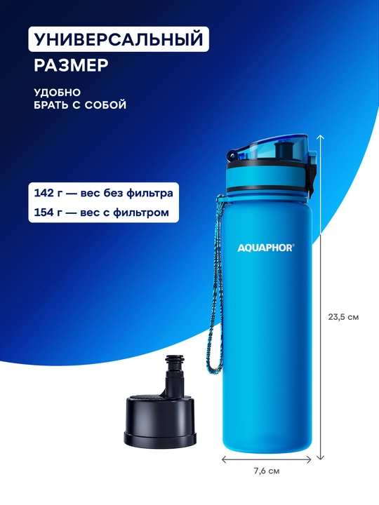 Almashtiriladigan kartidjga ega Aquaphor City filtr-butilkasi