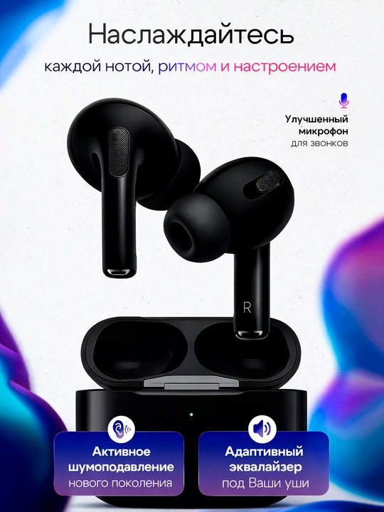 Simsiz naushniklar Pods Pro 2, mikrofon, shovqinga qarshilik va animatsiyali