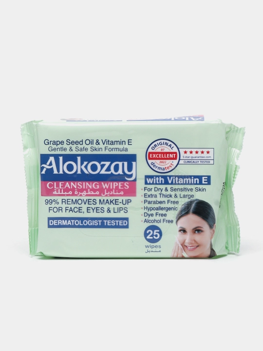 ALOKOZAY nam salfetkalar, yuz va qo‘l uchun, antibakterial va tozalovchi, 24, 25 dona