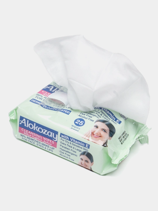 ALOKOZAY nam salfetkalar, yuz va qo‘l uchun, antibakterial va tozalovchi, 24, 25 dona