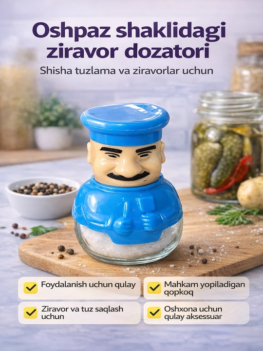 Shisha tuzlama oshpaz shaklida, Ziravorlar uchun dozator-banka - 