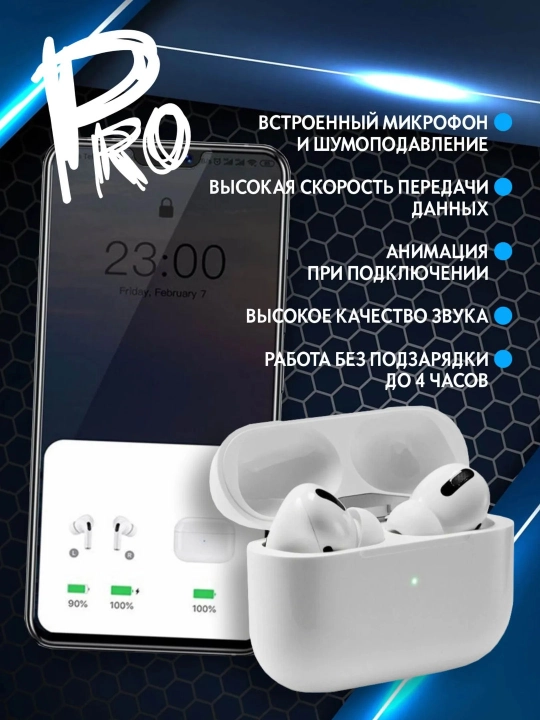 Simsiz quloqchinlar Pro 2, sensorli, iPhone va Android uchun