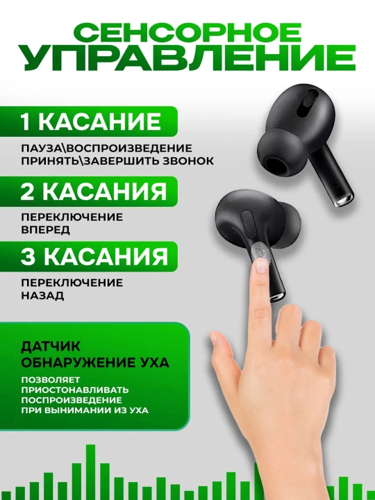 Simsiz quloqchinlar Pro 2, sensorli, iPhone va Android uchun