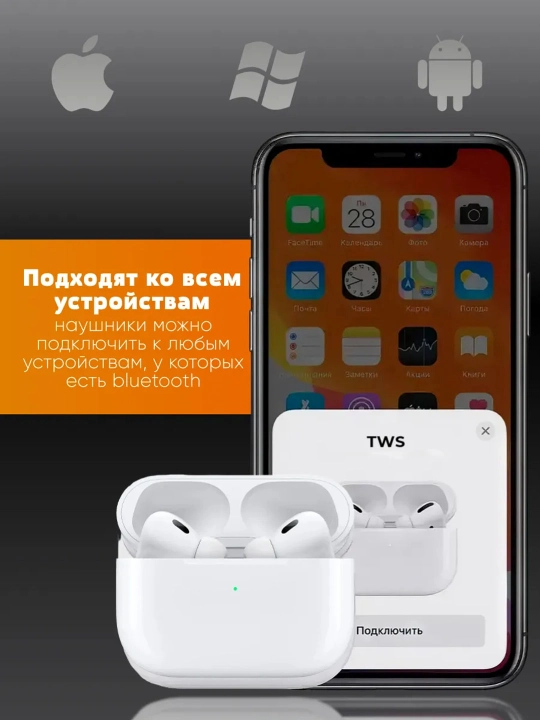 Simsiz quloqchinlar Pro 2, sensorli, iPhone va Android uchun