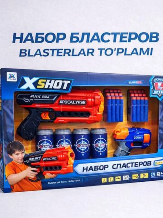 Yumshoq o‘qlar va nishonlarga ega X-SHOT blaster o‘yin paketi