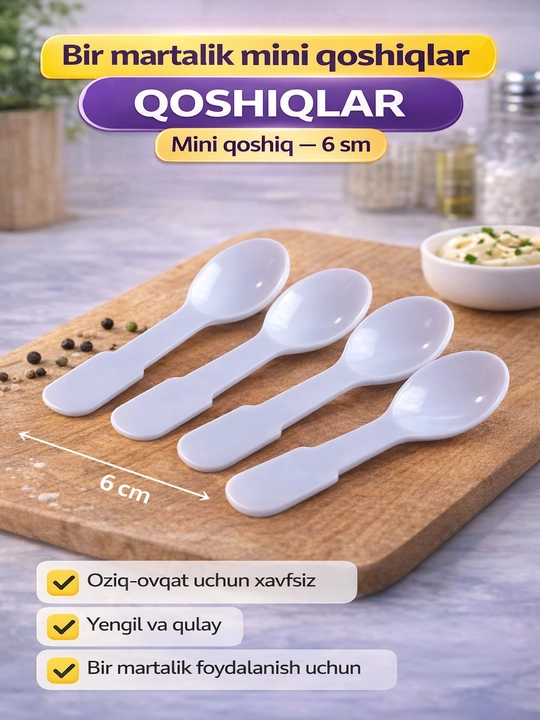 Mini plastik qoshiqlar 6 sm bir martalik | Sous va desert uchun - 
