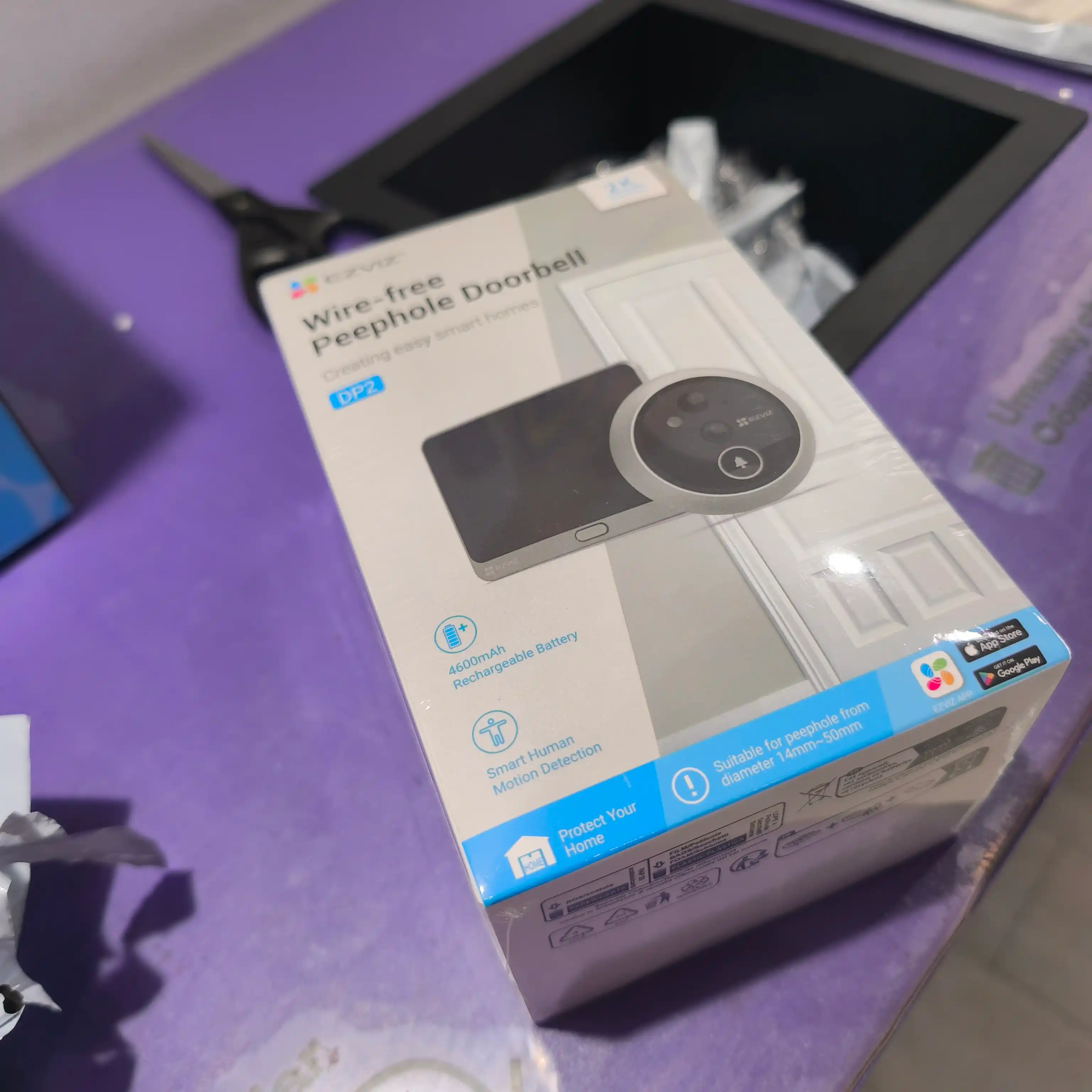 Eshik uchun glazok, sensorli, Wi-Fi, kamera, DP2 3MP, EZVIZ, yaqinlik sensori