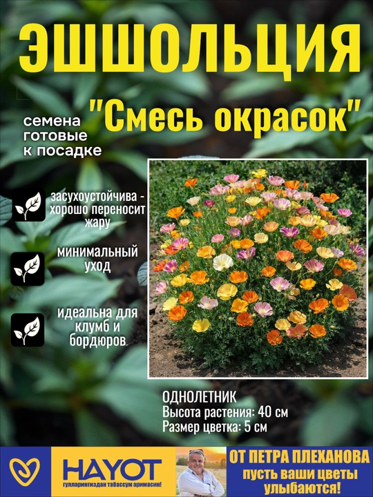 Семена эшшольции от Петра Плеханова: Махровая Балерина,Невеста белая,Зорька, Смесь окрасок - 