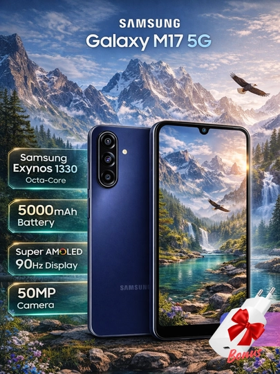 Смартфон Samsung Galaxy M17 5G,бонус адаптер,экран Super AMOLED,камера 50Мп,гарантия 1 год — MAX007-M175G-ТЕМНСИН-4/128
