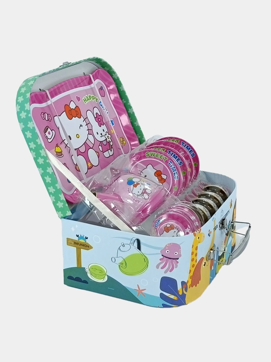 Bolalar uchun "Hello Kitty" metall choy servizi, chamadonchada