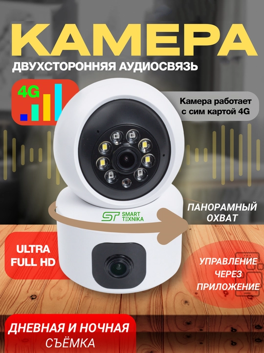 Камера Wi-Fi видеонаблюдения с двойным объективом и датчиком движения - 