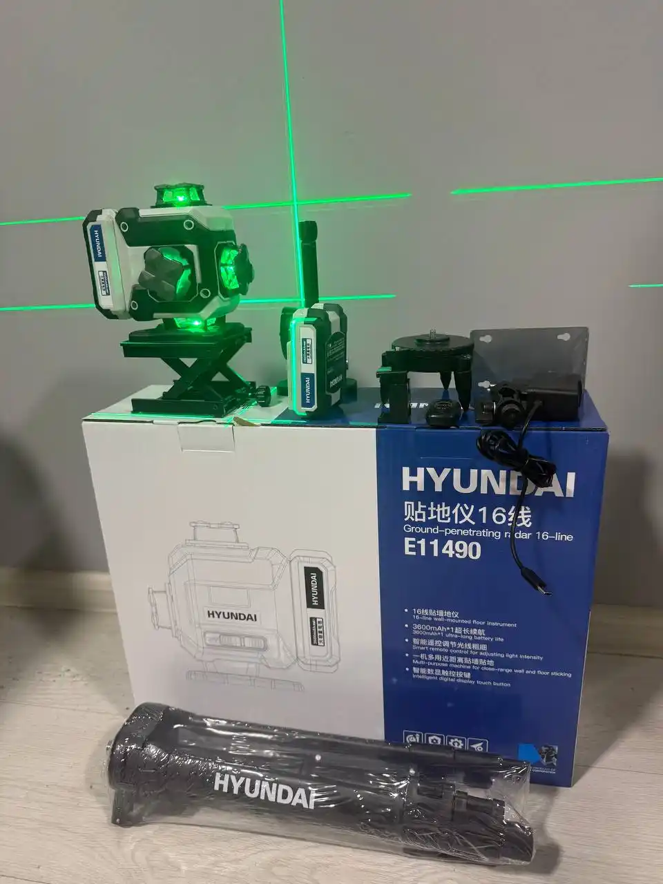 Lazer darajasi 16 chiziqli yashil nur,displey pult 2 ta akkumulyator HYUNDAI