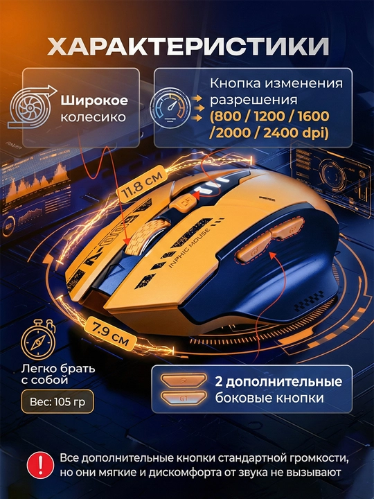Kiber sport uchun yuqori aniqlikdagi jim simsiz Inphic o'yin sichqonchasi