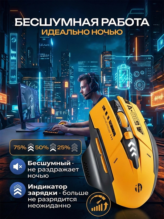 Kiber sport uchun yuqori aniqlikdagi jim simsiz Inphic o'yin sichqonchasi