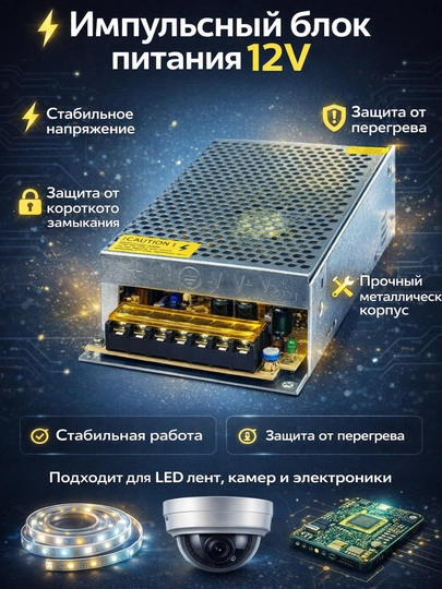 Универсальный блок питания 12 В, 15 А, 20A, 30A металлический корпус защита от короткого