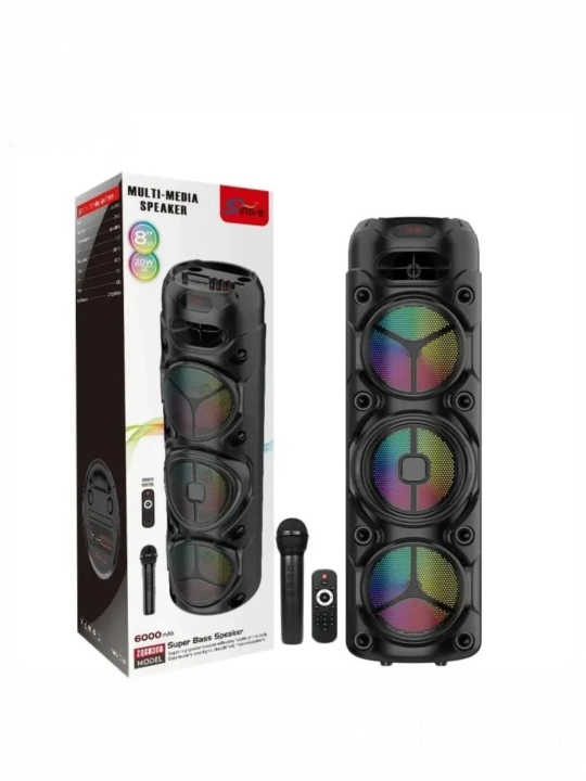 Portativ kolonka, simsiz Bluetooth karaoke musiqasi, mikrofonli, pultli va RGB yorug'lik
