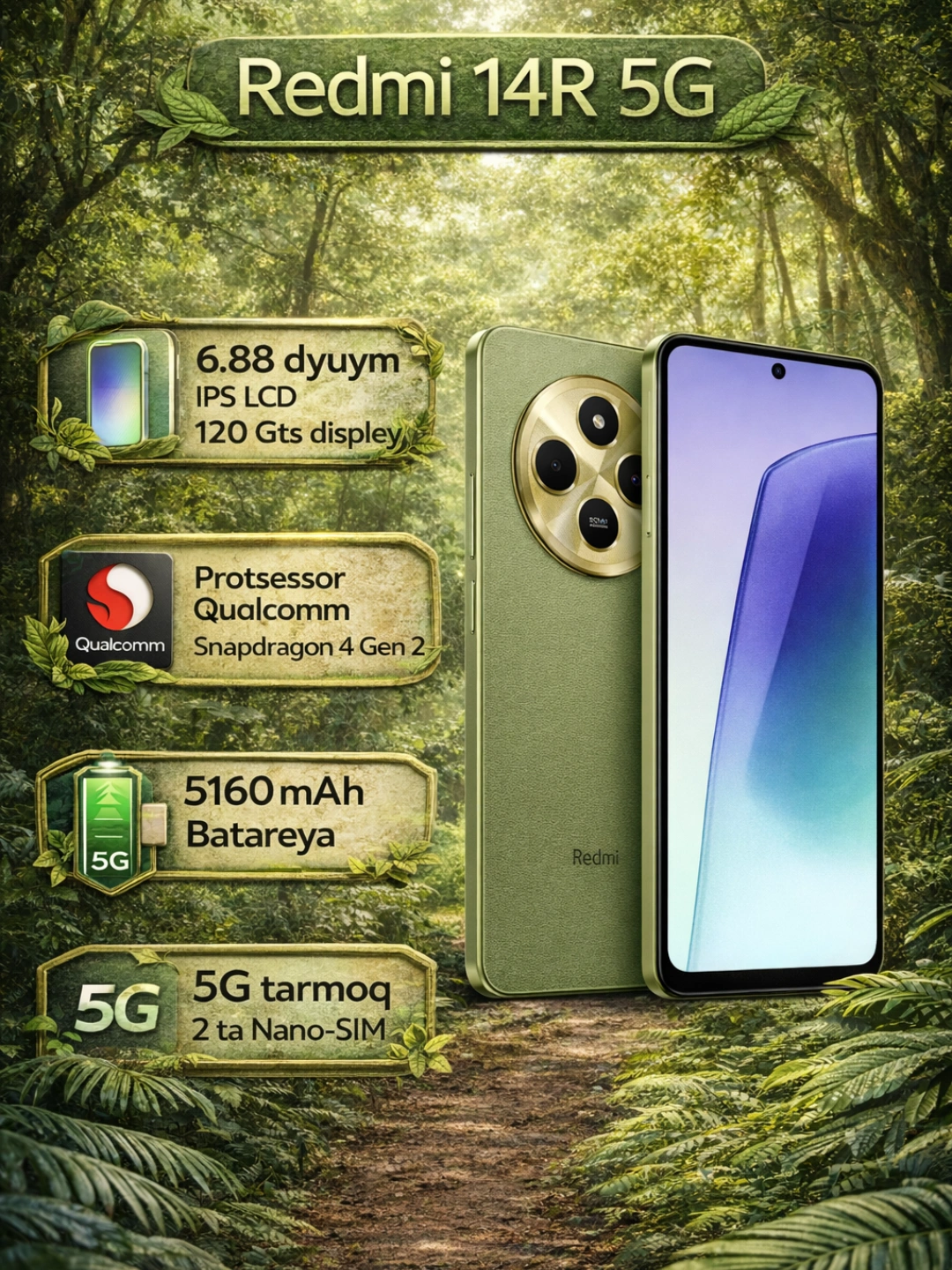 Смартфон Xiaomi Redmi 14R 5G, бонусные Bluetooth наушники TWS M10, Перфектум есть за 1899000 сум со скидкой 58%. Uzum Market