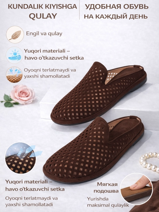 Ayollar uy shippaklari yozgi, yengil va qulay tapichka, barhavo myuli uslubida, 36-40