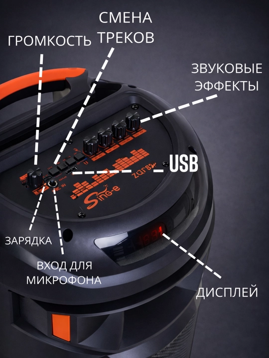 Bluetooth колонка для караоке ZQS8301 с микрофоном и пультом, LED подсветка, 60W, 94 см