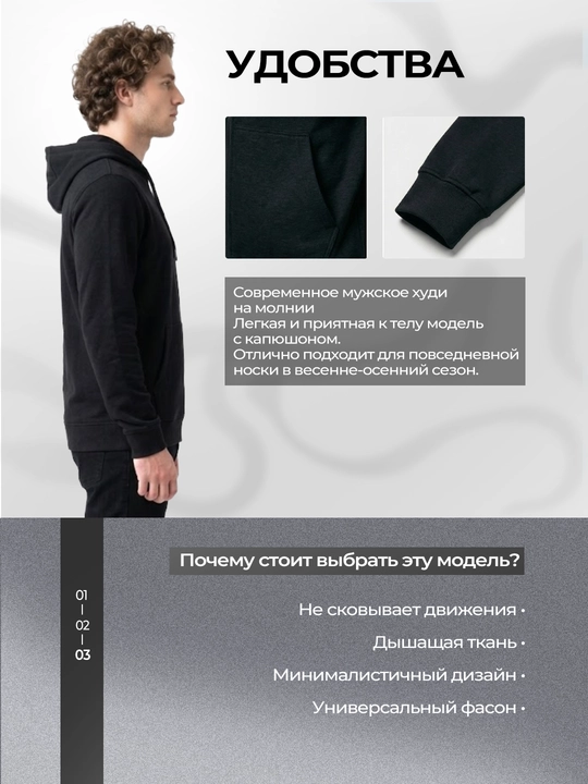 Мужская худи на молнии с капюшоном, для весны и осени