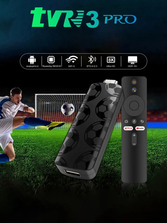 TVR3 Pro Android TV Stick, 2GB/16GB, 8K Ultra HD, Wi-Fi 6, Android медиаплеер для Smart TV