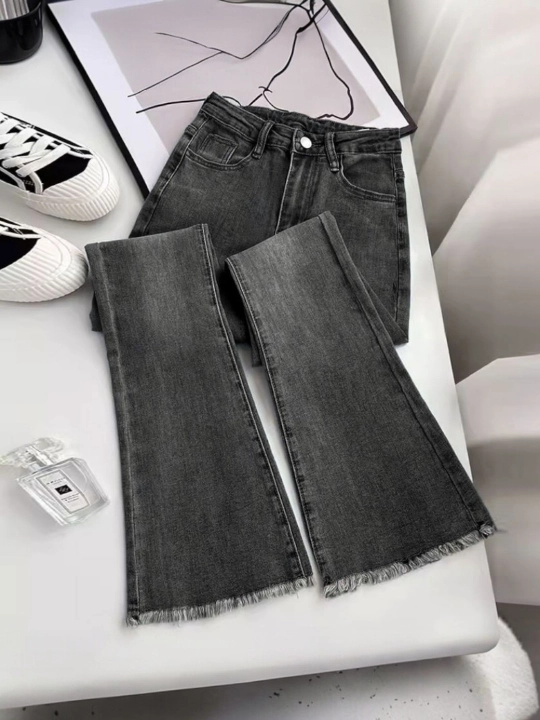 Ayollar uchun keng jinsi shimlar, tekis, baland belli