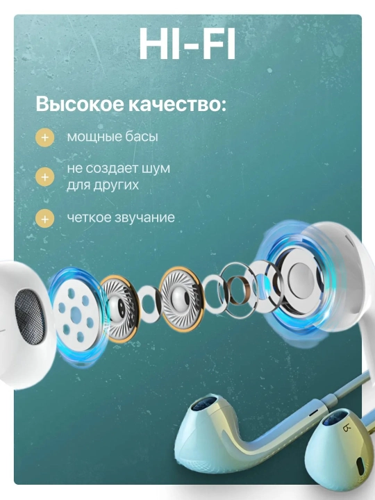 Проводные наушники для iPhone и Андроид с кабелем Lightning, Bluetooth