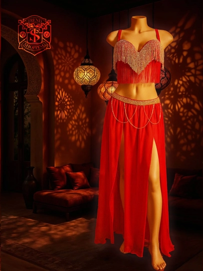 Костюм для восточного танца Belly Dance – сценический комплект с топом с монетками
