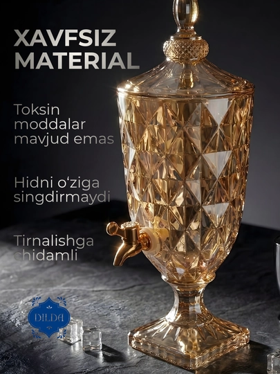 Dispenser idish, kranli shisha grafin sovuq ichimliklar uchun ideal,sovg‘a qadog‘ida