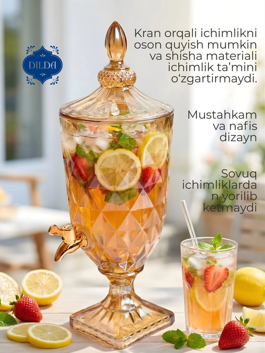 Dispenser idish, kranli shisha grafin sovuq ichimliklar uchun ideal,sovg‘a qadog‘ida