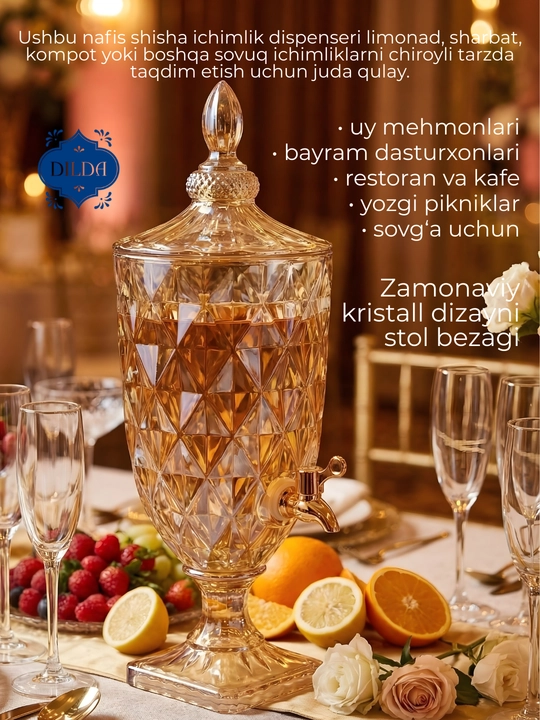 Dispenser idish, kranli shisha grafin sovuq ichimliklar uchun ideal,sovg‘a qadog‘ida