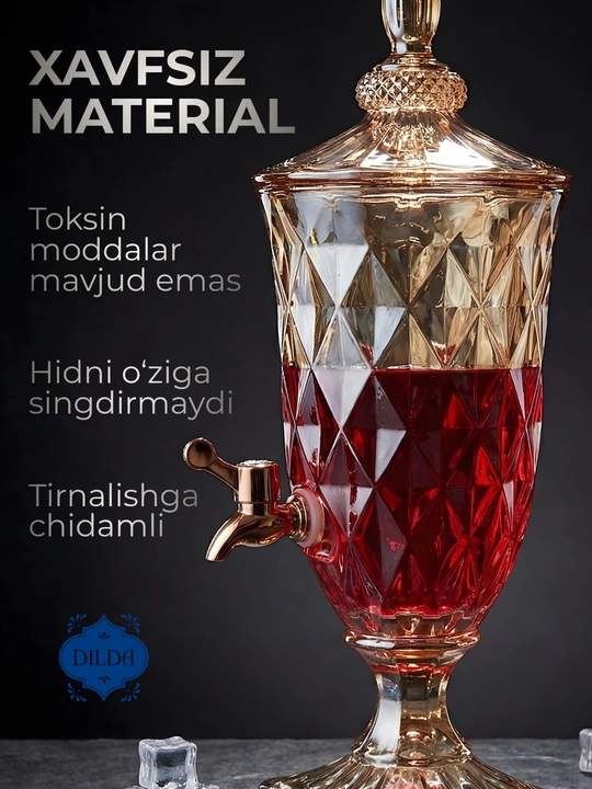 Dispenser idish, kranli shisha grafin sovuq ichimliklar uchun ideal,sovg‘a qadog‘ida