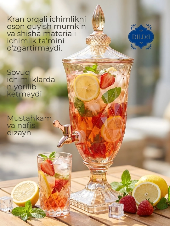 Dispenser idish, kranli shisha grafin sovuq ichimliklar uchun ideal,sovg‘a qadog‘ida