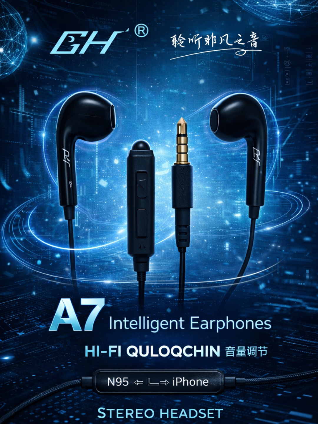 A7 simli quloqchin 3.5mm, Hi-Fi ovoz, mikrofonli - 