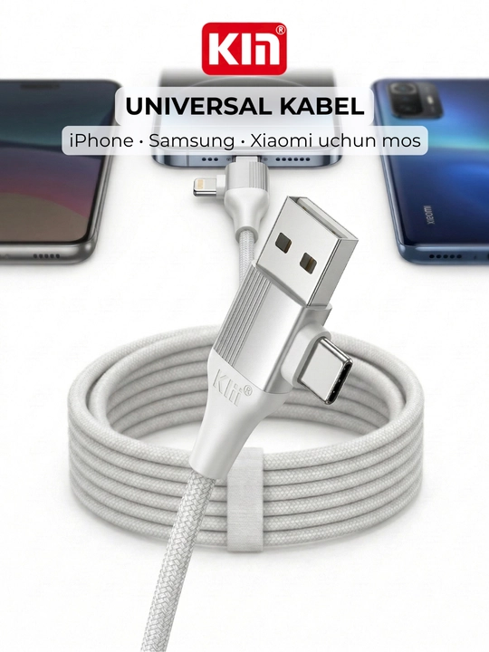 USB kabel KIN KS13 4-in-1 Type-C/Lightning/USB-A, tezkor zaryadlash 60W, 100 sm