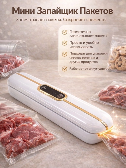 Вакуумный упаковщик для продуктов, 10 пакетов в подарок — 7171777-VAKUMAPARAT22-БЕЛЫЙ
