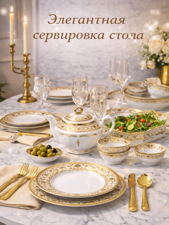 Набор фарфоровой посуды Golden Crown, 62 предмета, 12 персон, сервиз