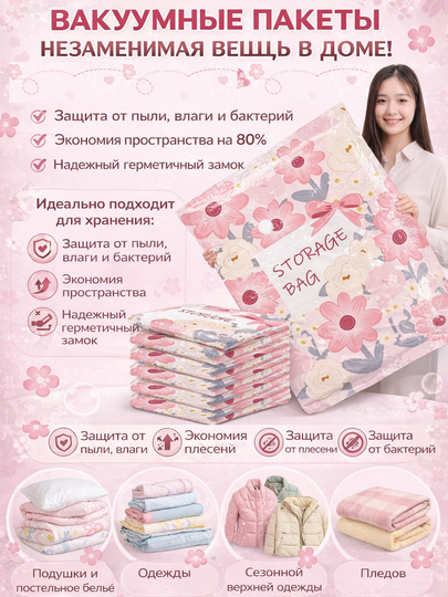 Вакуумные пакеты для одежды и хранения вещей, Компрессионные пакеты и мешки, многоразовые - 