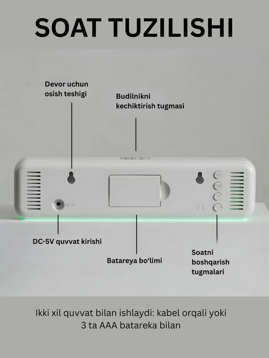LED elektron stol soati budilnik, sana va temperatura