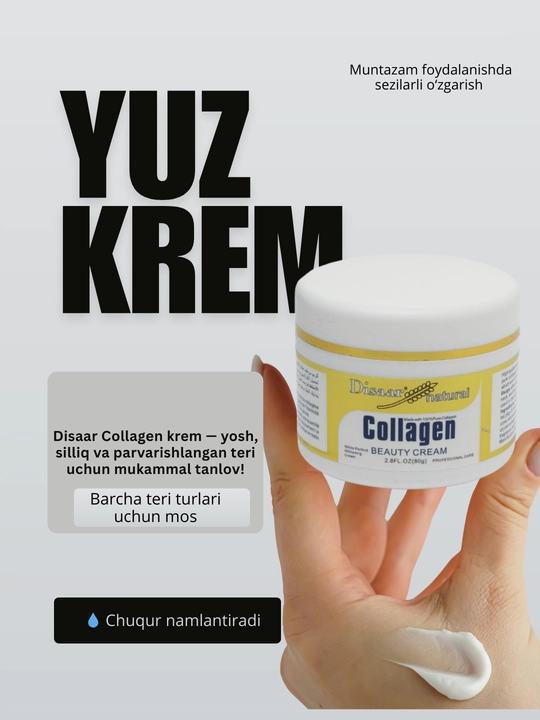 Krem yuz uchun Collagen, oqartiruvchi, aknega va qarishga qarshi, 4 tasi 1 da, 80 g - 